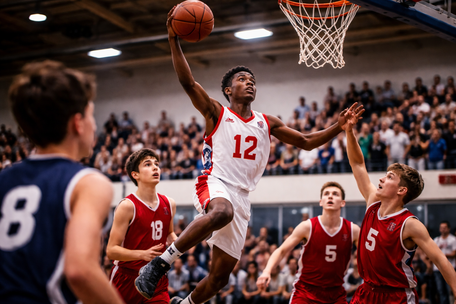 Basketball player shooting during a youth tournament